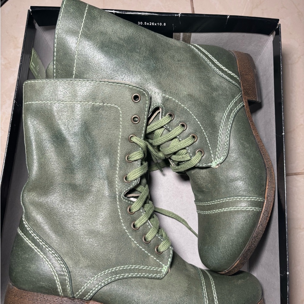 Green Lace-Up Ankle Boots